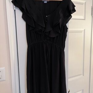 Anthropologie Black Silk Ruffled Midi Dress